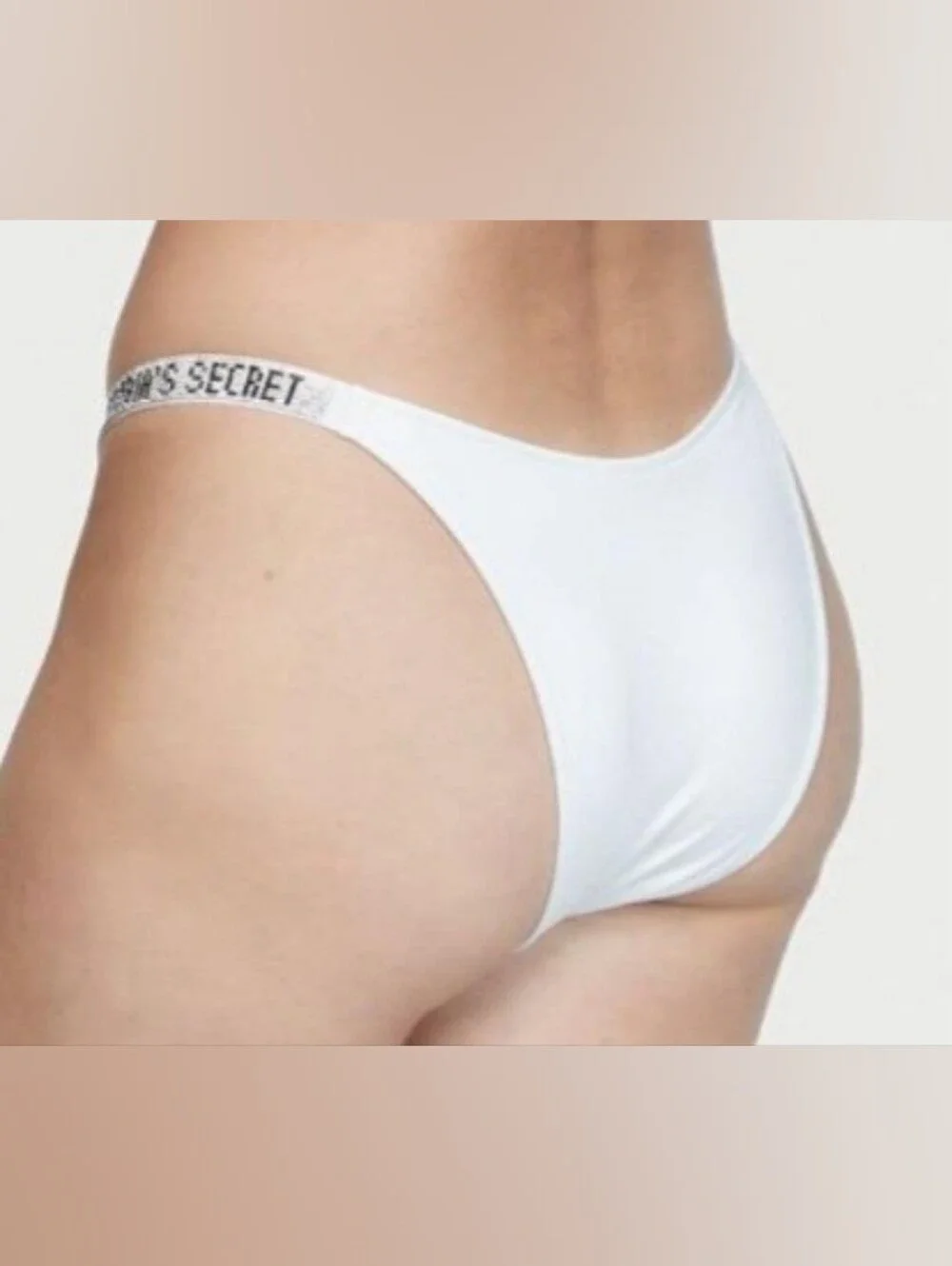 XS S Victoria's Secret Swim Shine Strap Brazilian Bikini Bottom White